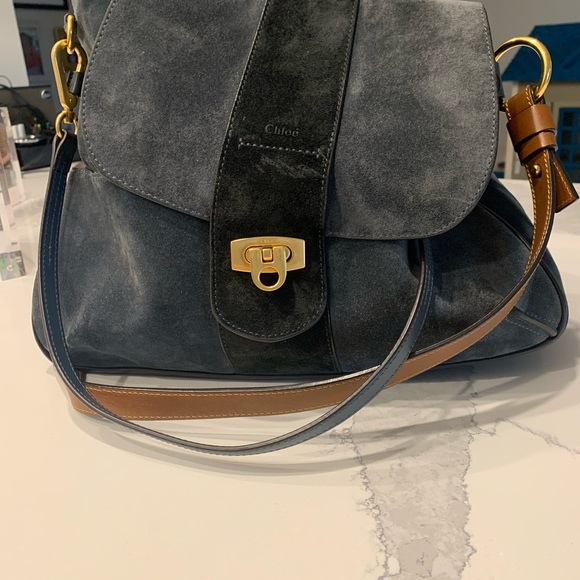 Chloe Lexa Teal Blue Suede Leather Bag. EUC. - Picture 7 of 8